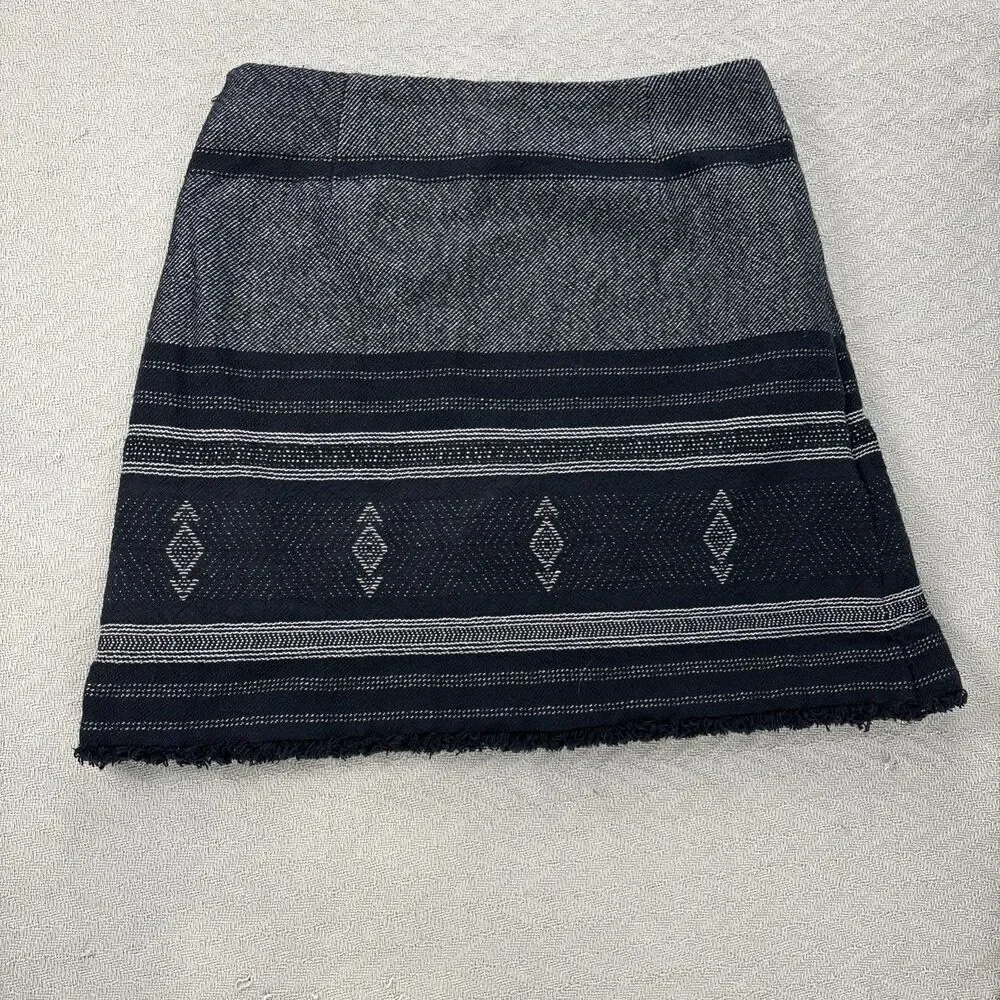 Loft Blanket Jacquard Wrap Skirt Navy Women 6 Aztec Raw Hem Boho Neutral Coastal